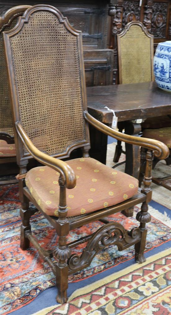 A set of six William and Mary style, walnut high back chairs